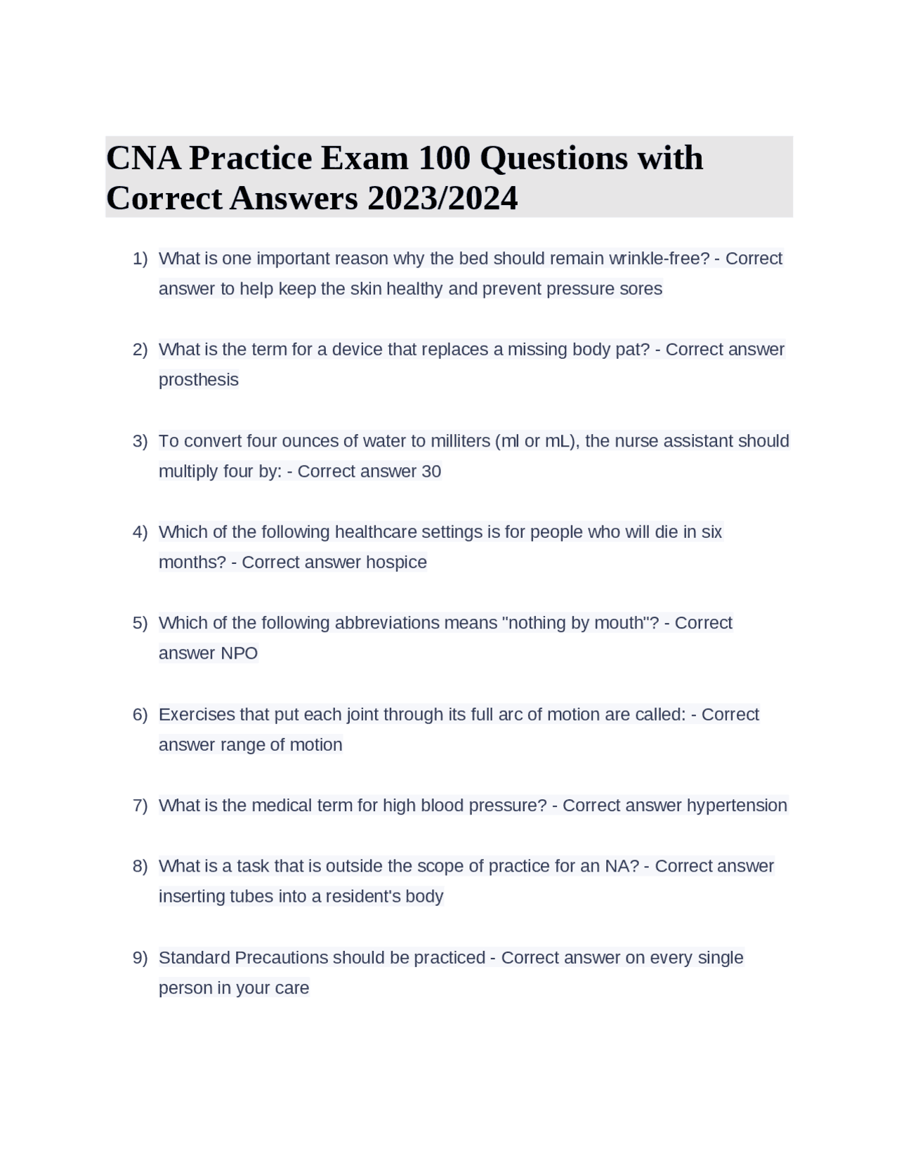 free printable cna practice test with answers free printable cna practice test with answers