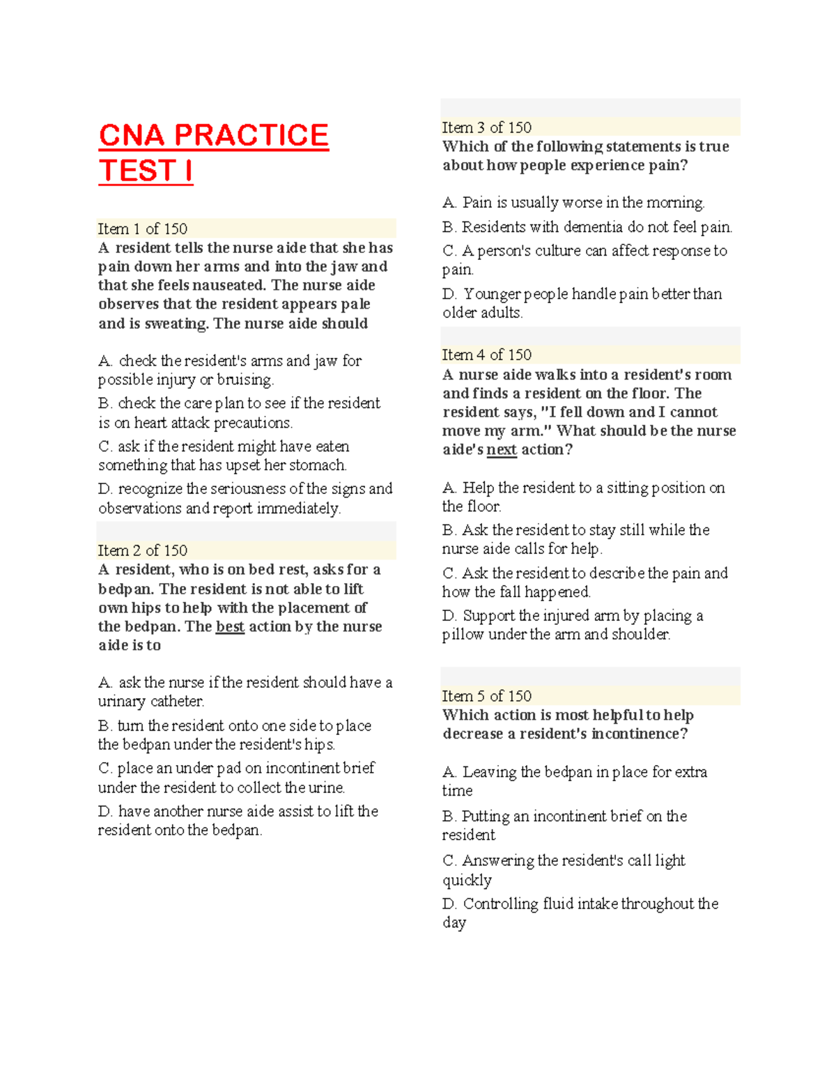 Cna Practice Pdf 525 Qa Cna Practice Pdf 525 Qa