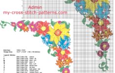 Colored Floral Border Corner Angle Free Cross Stitch Pattern 148 X 149 Stitches 18 Dmc Threads