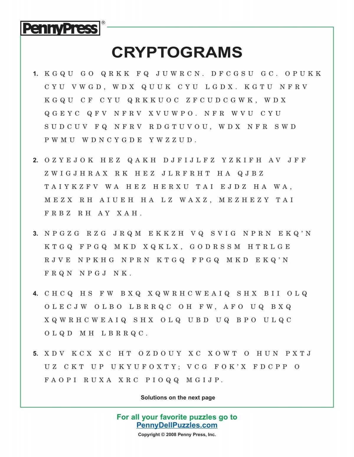 Cryptograms Pennydellpuzzles