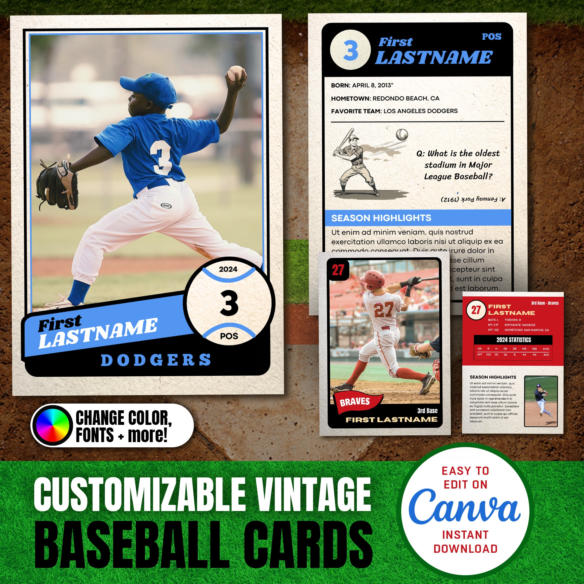 Customizable Baseball Card Canva Customizable Baseball Card Canva