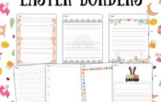 Cute Bunny Eggs Rabbit Borders Handwriting Blank Easter Writing Template Paper