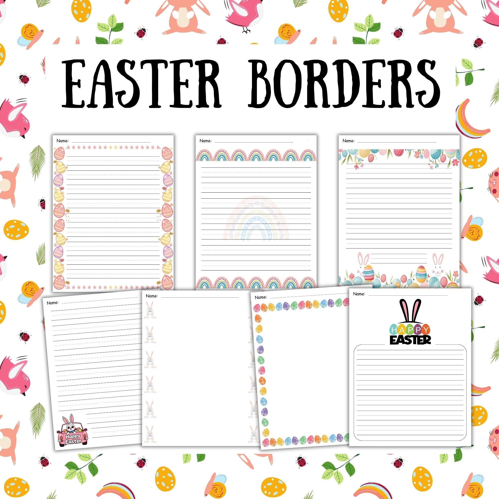 Cute Bunny Eggs Rabbit Borders Handwriting Blank Easter Writing Template Paper Cute Bunny Eggs Rabbit Borders Handwriting Blank Easter Writing Template Paper