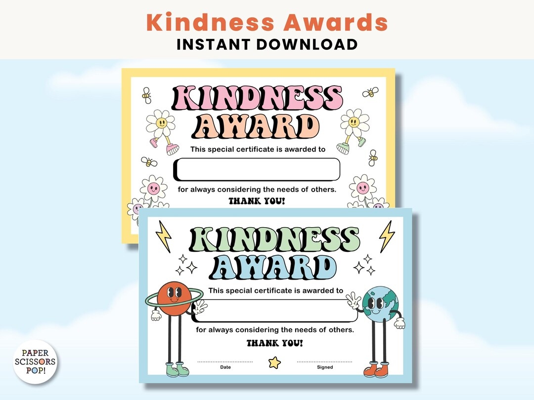 Cute Kids Kindness Award Template