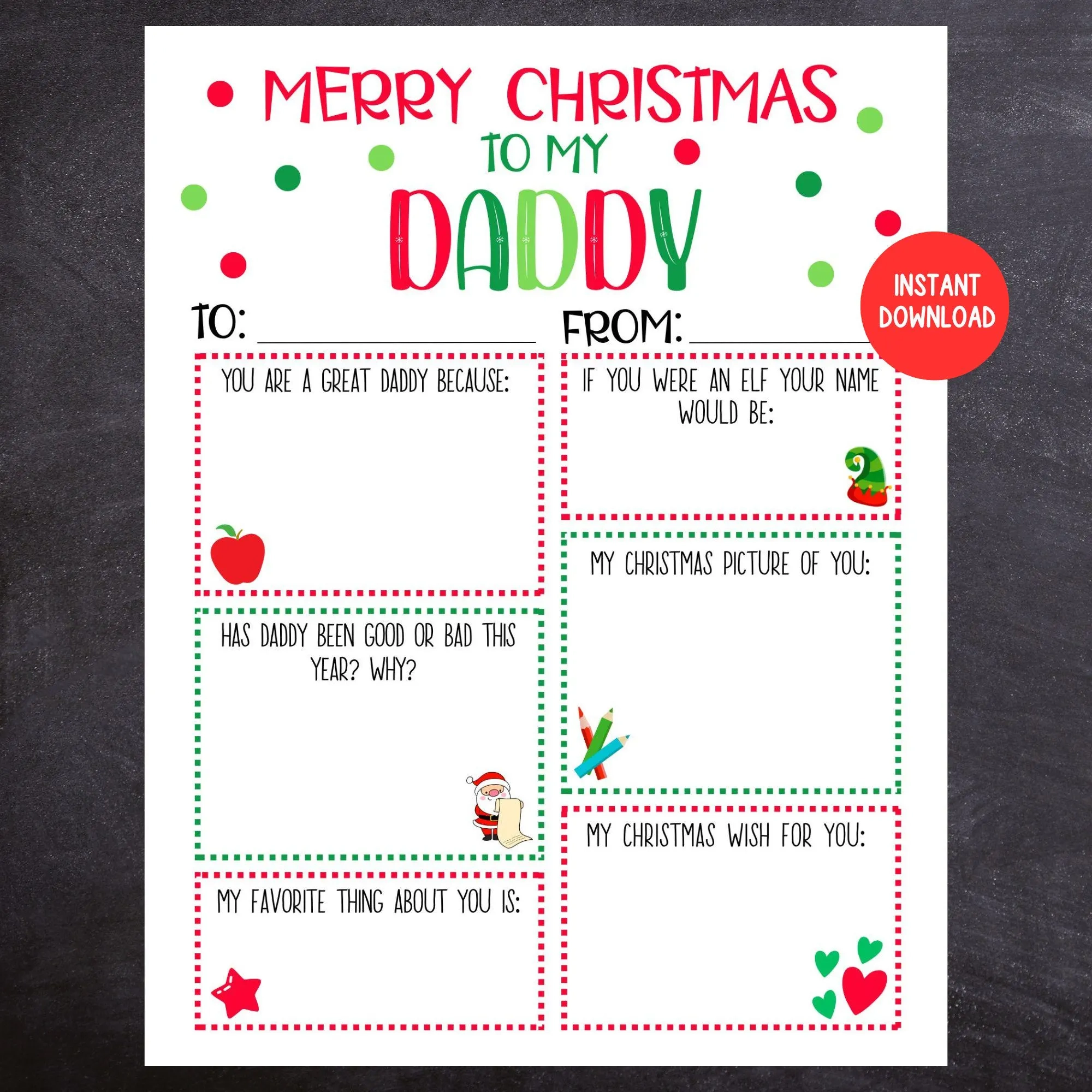 Daddy Christmas Card Printable Kids Daddy Christmas Card Printable Kids