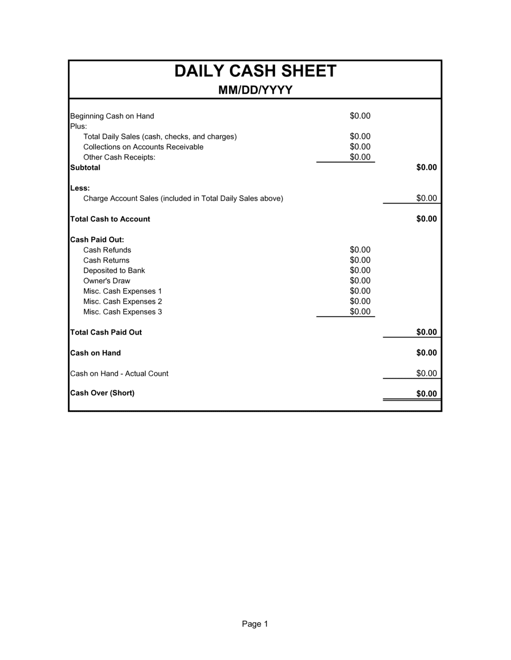 Daily Cash Sheet D359