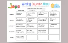 Daycare Weekly Menu Printable Home 52836