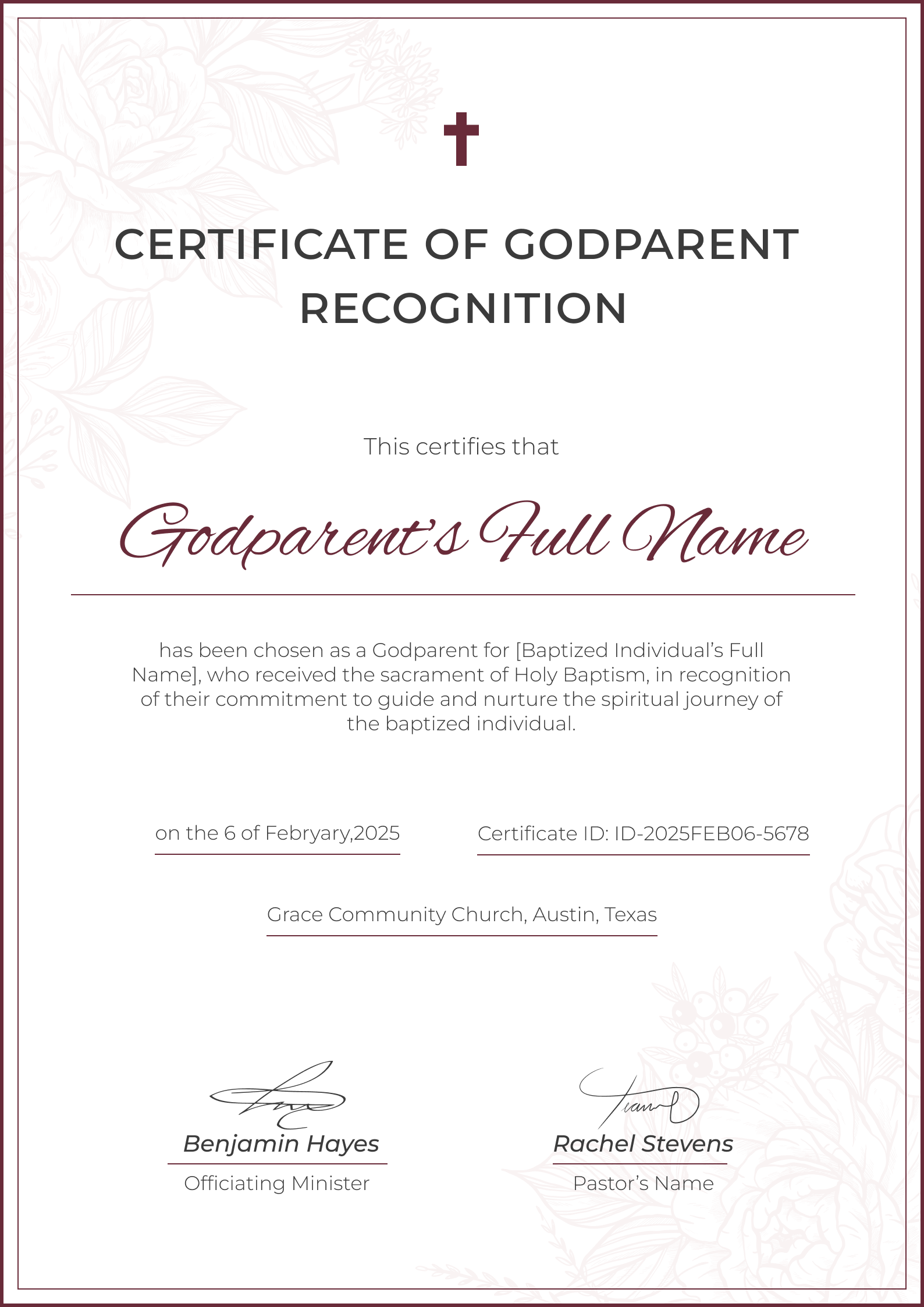 Delicate Professional Baptism Certificate Template
