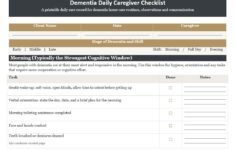 Dementia Daily Caregiver Checklist