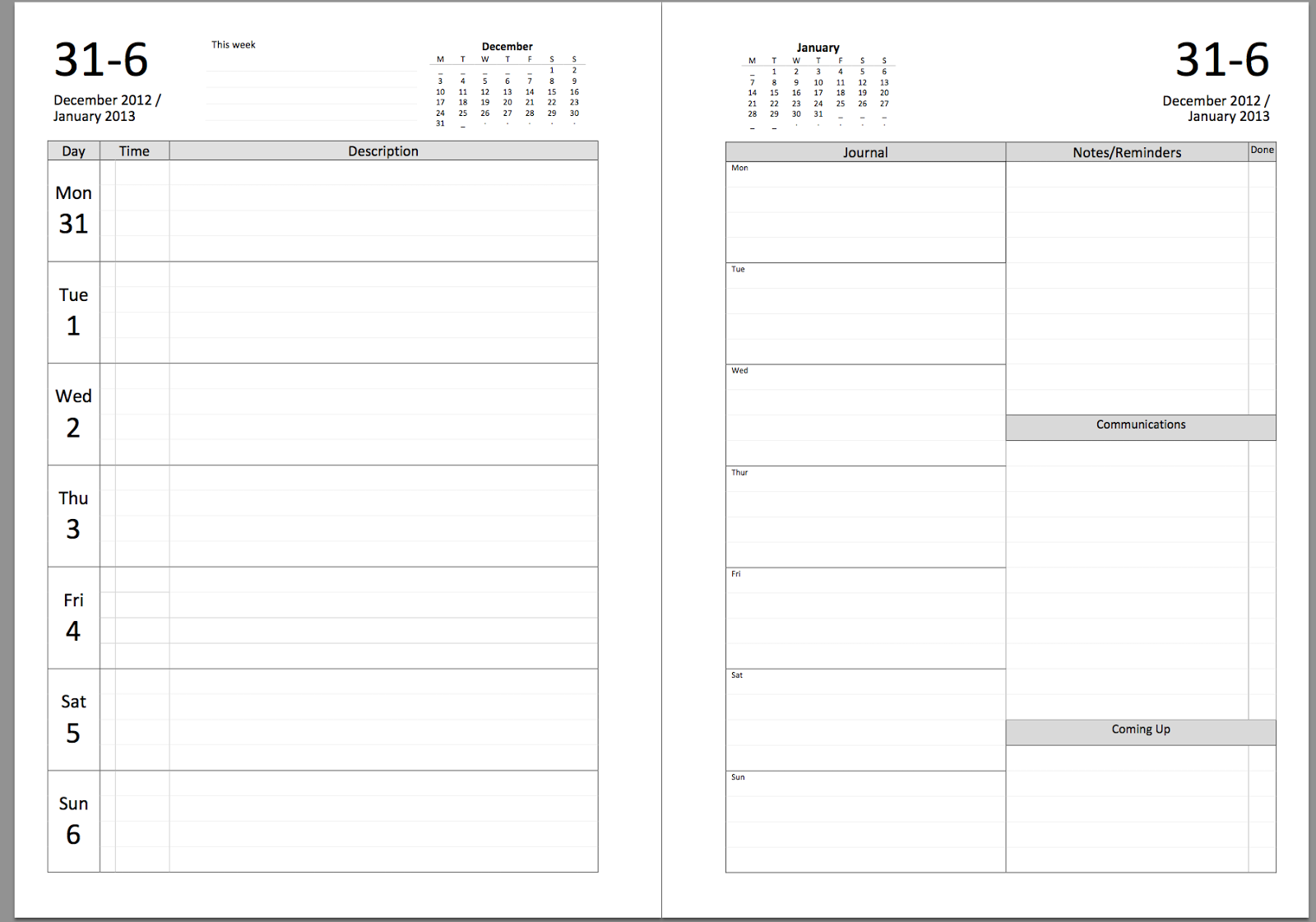 Diary Inserts Diary Inserts