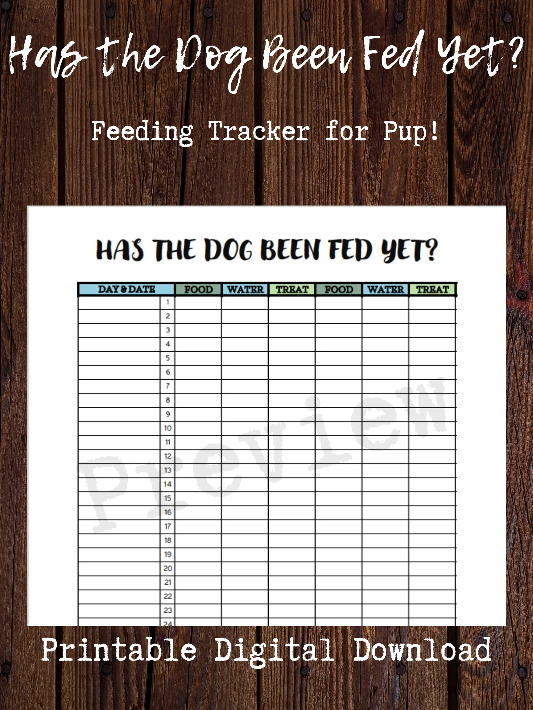 Dog Feeding Tracker Printable Monthly