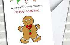 Doodle Gingerbread Man Teacher Personalized Christmas Card