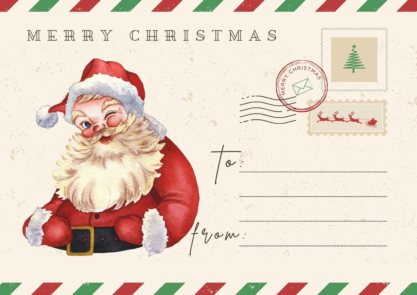 santa claus christmas card printable