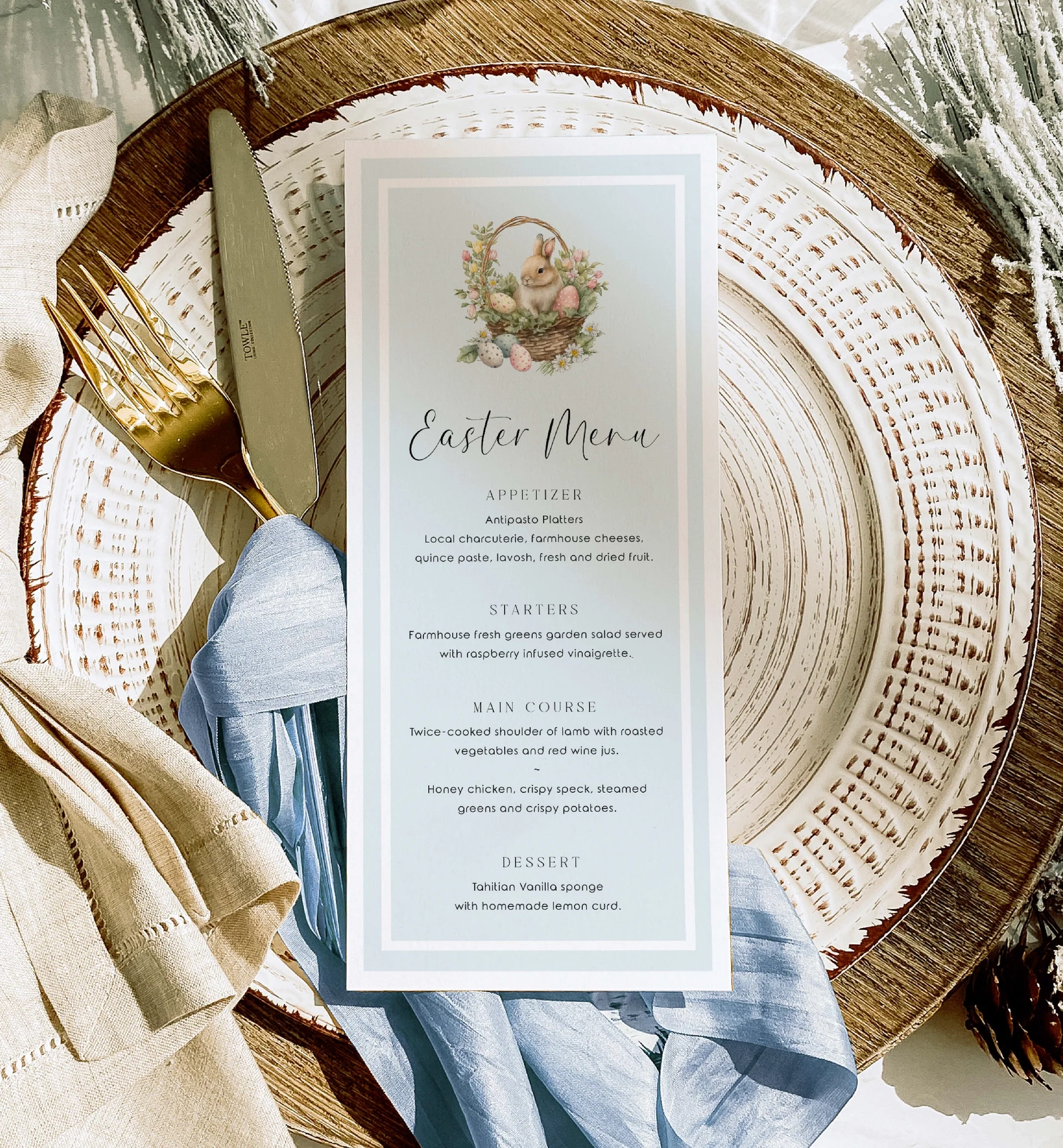 Easter Egg Blue Printable Menu Template