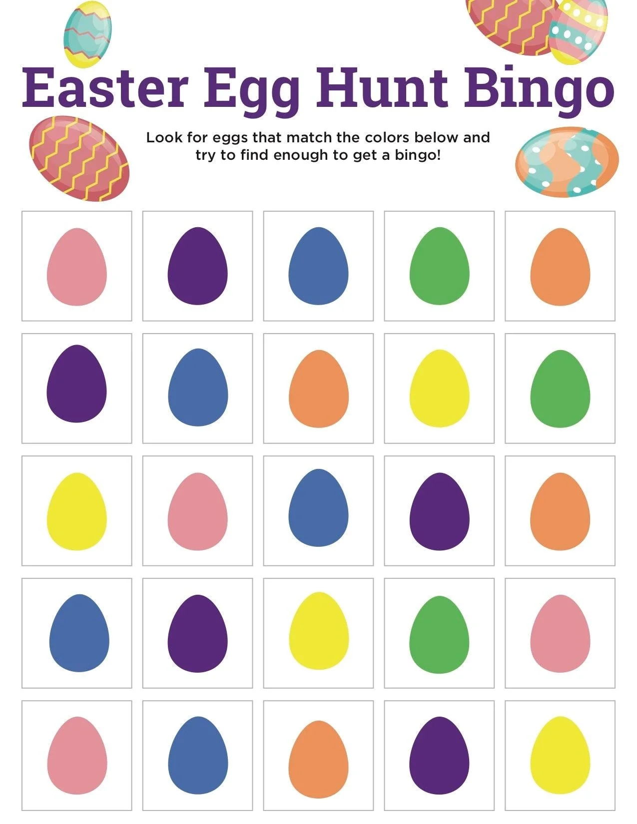Easter Egg Hunt Bingo Easter Egg Hunt Bingo