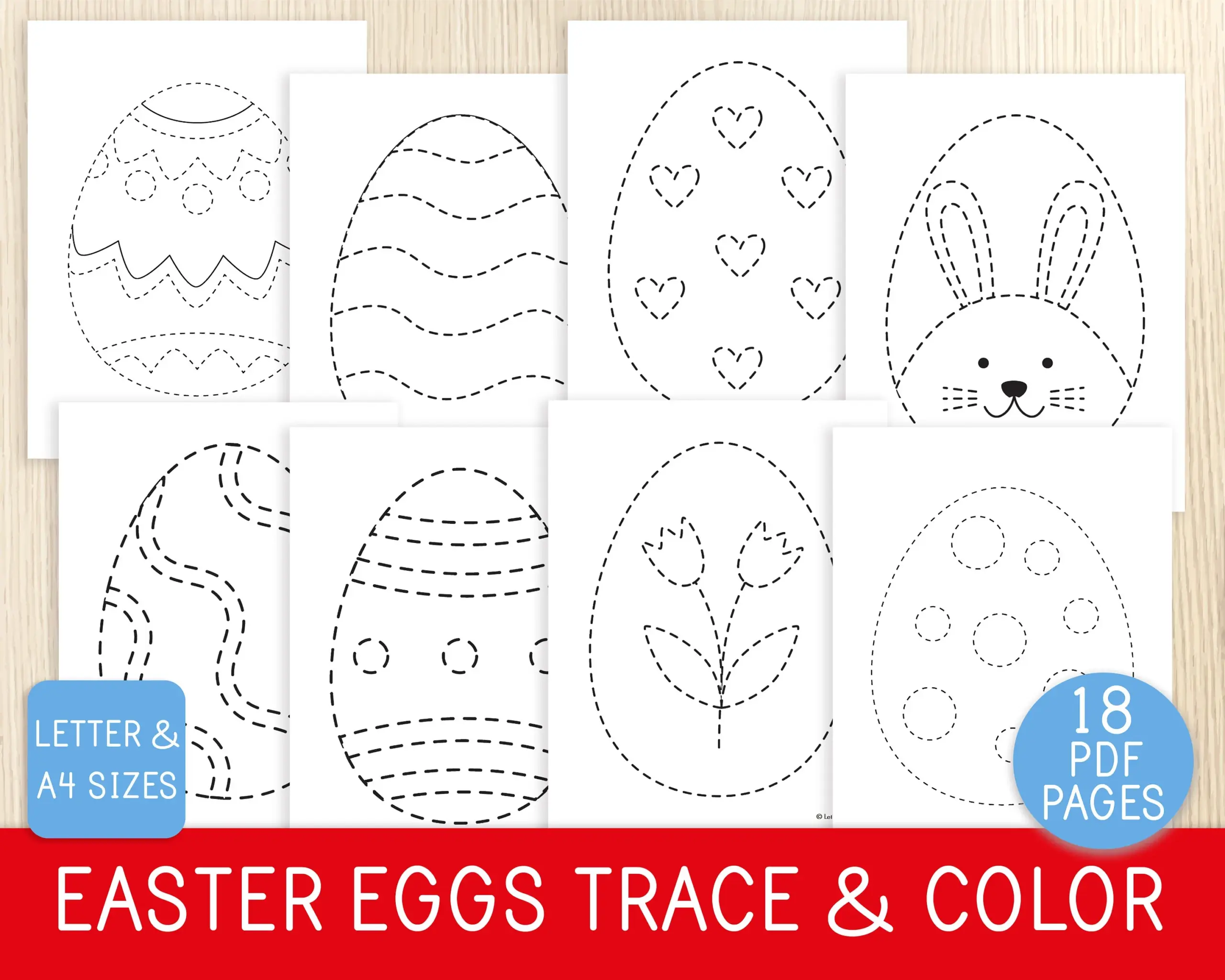 Easter Eggs Trace Color Worksheets 18