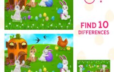Easter Find Differences Game For Children Holiday Activity Page With Market Stall Bunny Colored Eggs Printable Worksheet With Cute Happy Character Image519191477