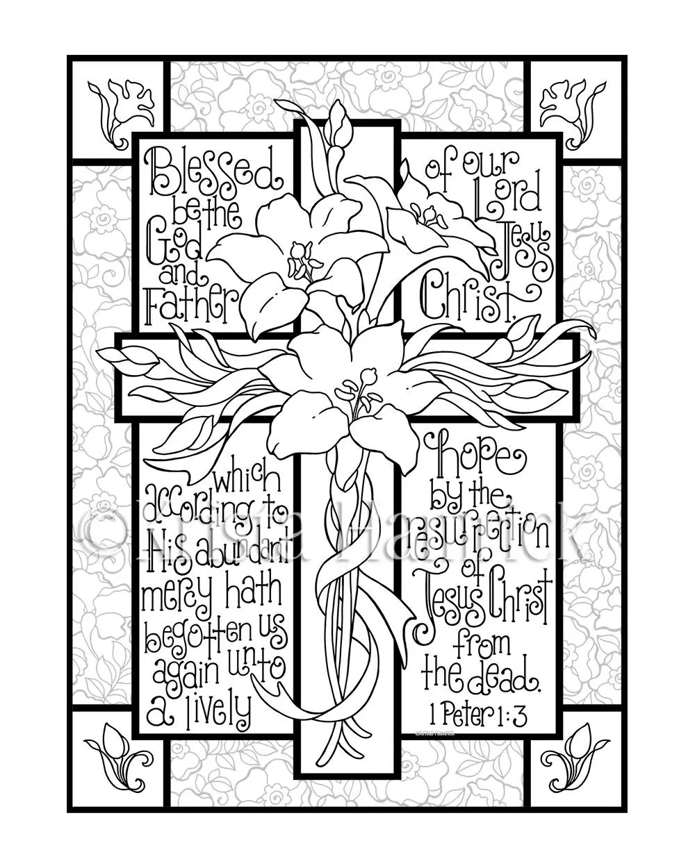 Easter Lily Cross Coloring Page In Two