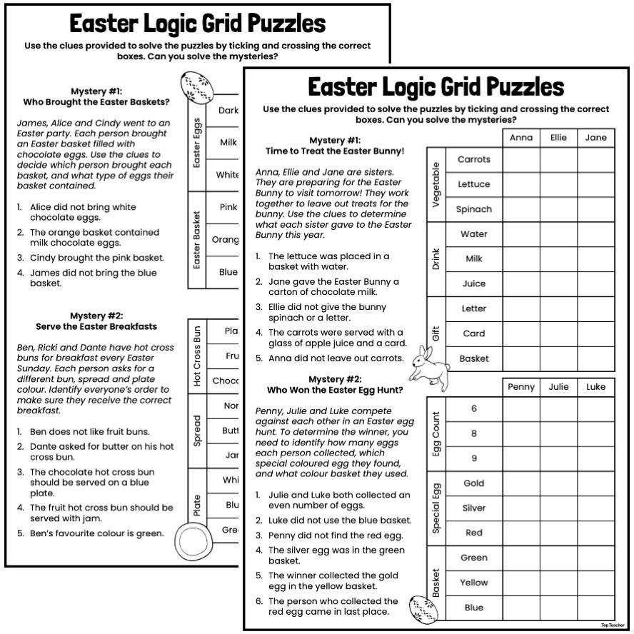 Easter Logic Grid Puzzles Worksheets Easter Logic Grid Puzzles Worksheets