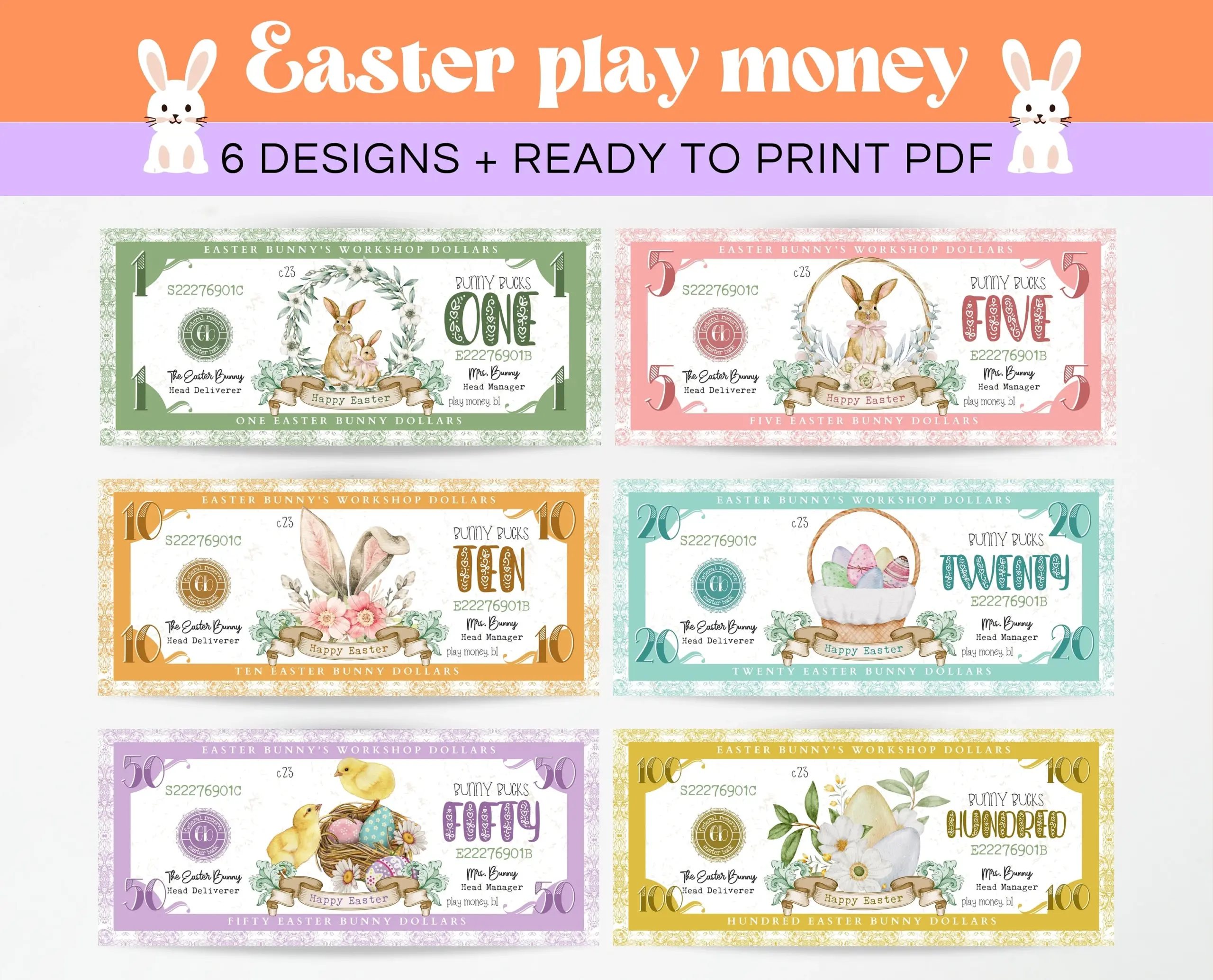 Easter Play Money Easter Hunt Bunny Easter Play Money Easter Hunt Bunny