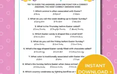 Easter Trivia Game Printable Easter