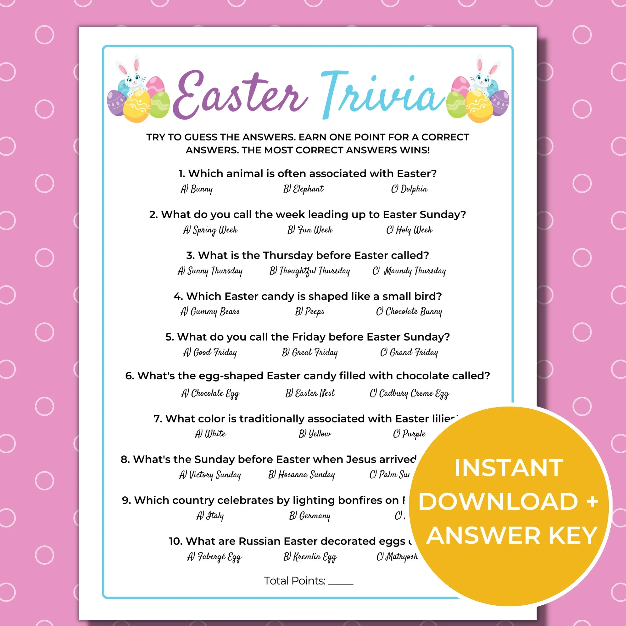 Easter Trivia Game Printable Easter Easter Trivia Game Printable Easter