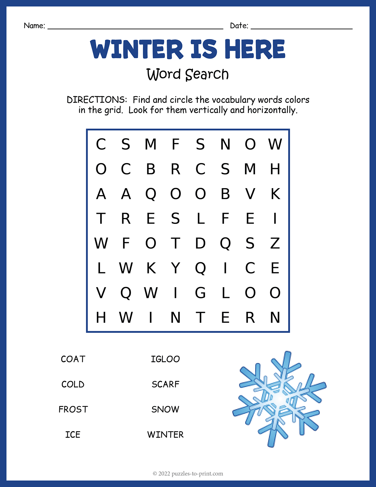 printable winter word search
