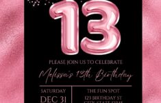 Editable 13th Birthday Invitation Pink