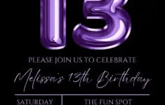 Editable 13th Birthday Invitation Purple