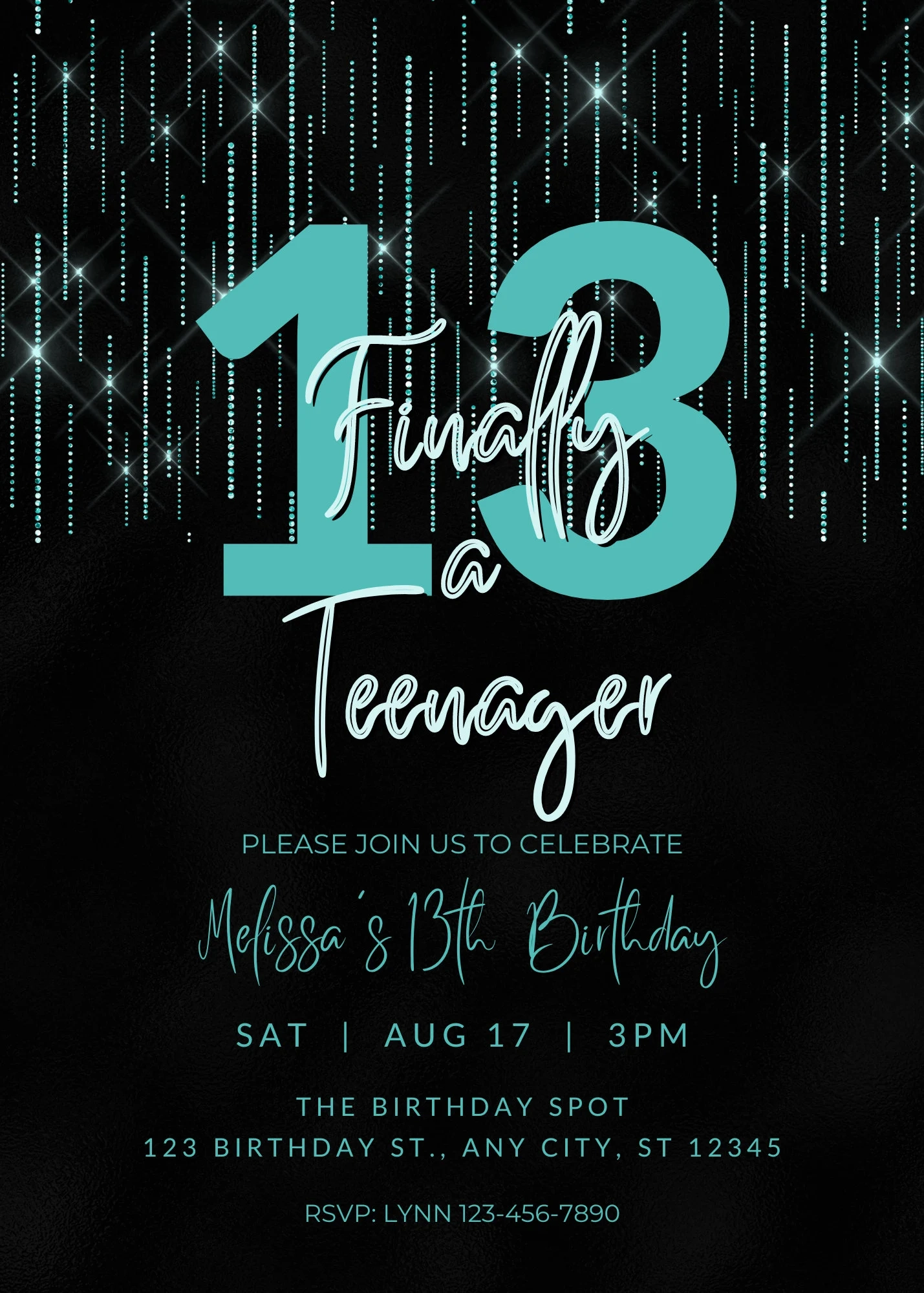 Editable 13th Birthday Invitation