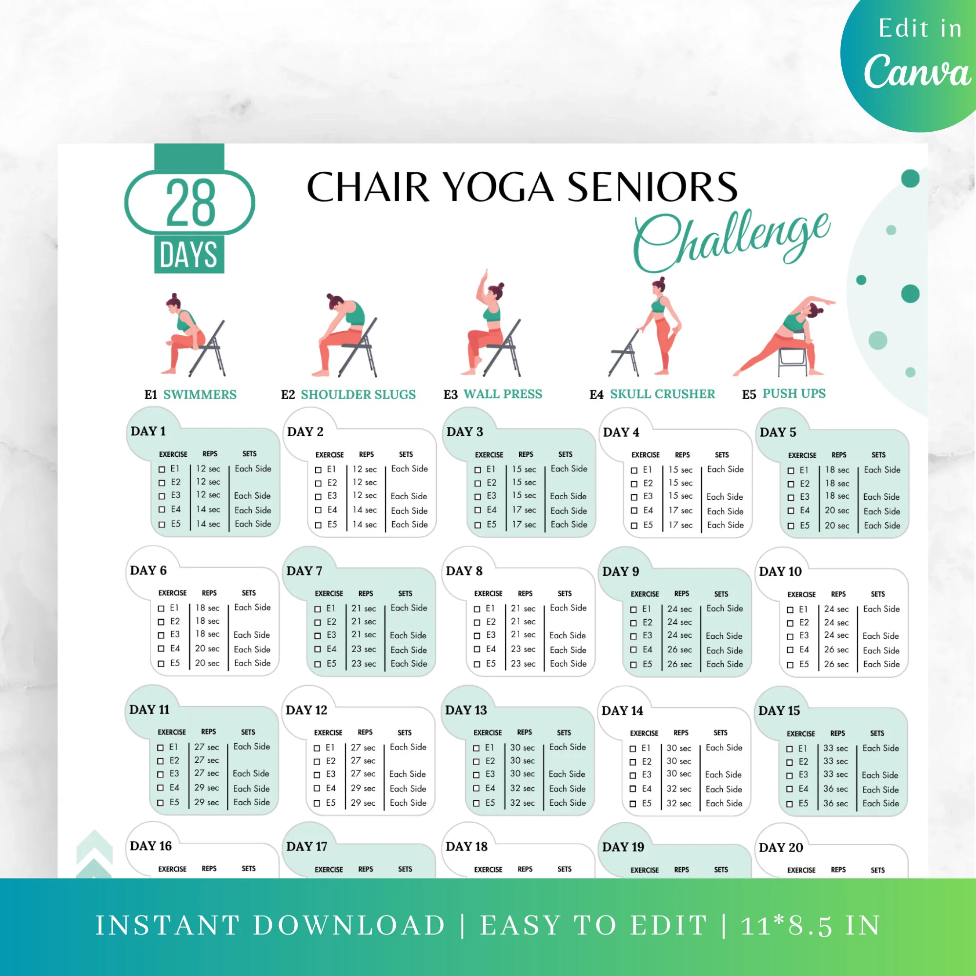 Editable 28 Days Chair Yoga Seniors