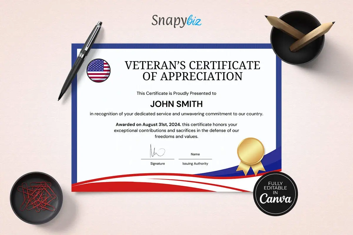 Editable American Veterans Appreciation Certificate Template Editable American Veterans Appreciation Certificate Template