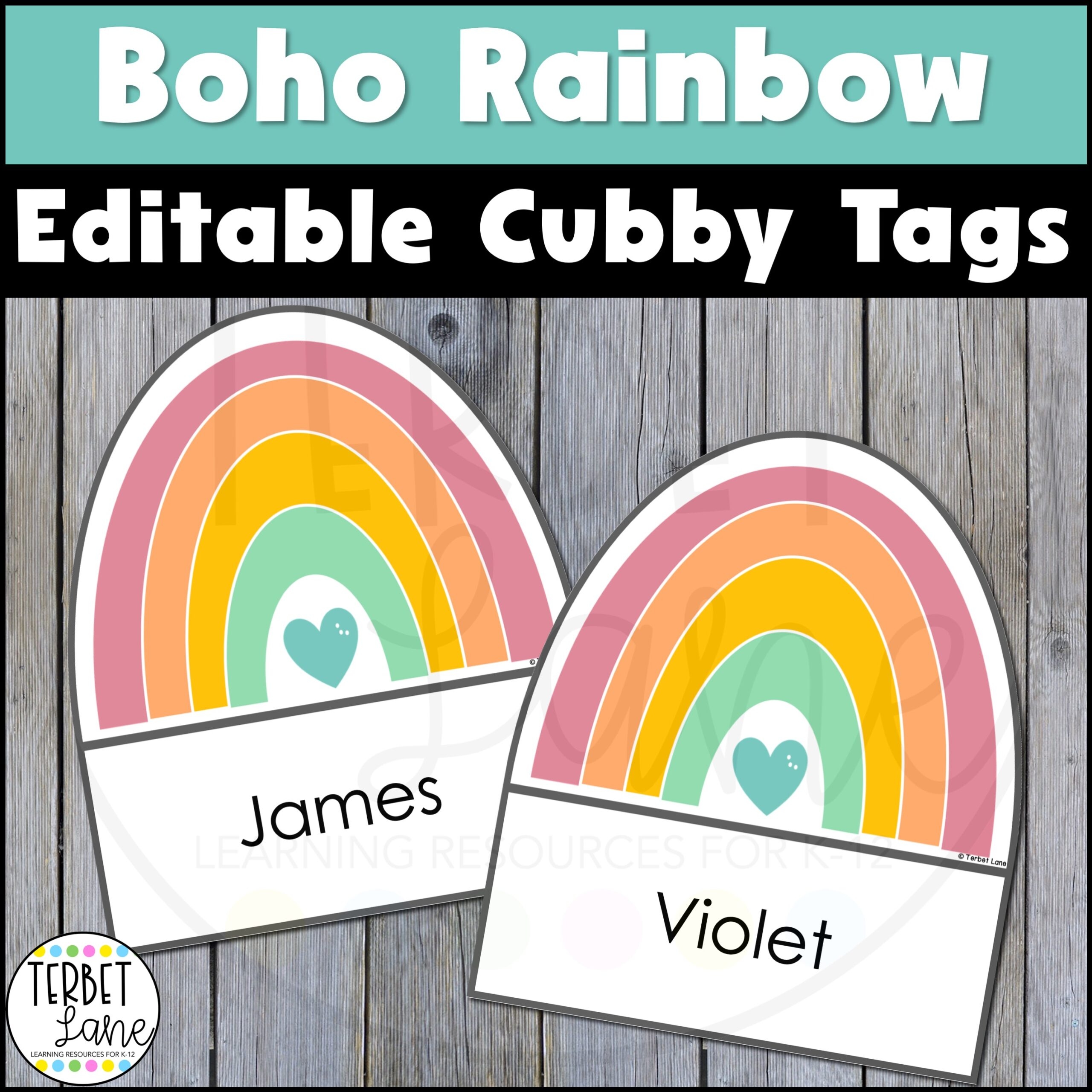 Editable Boho Rainbow Cubby Tags