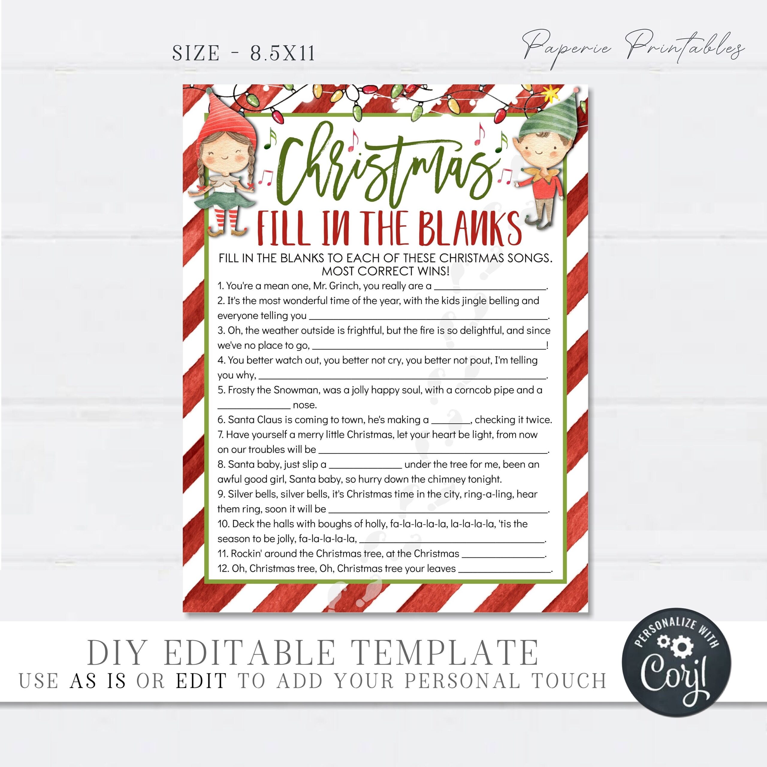 Editable Christmas Fill In The Blanks