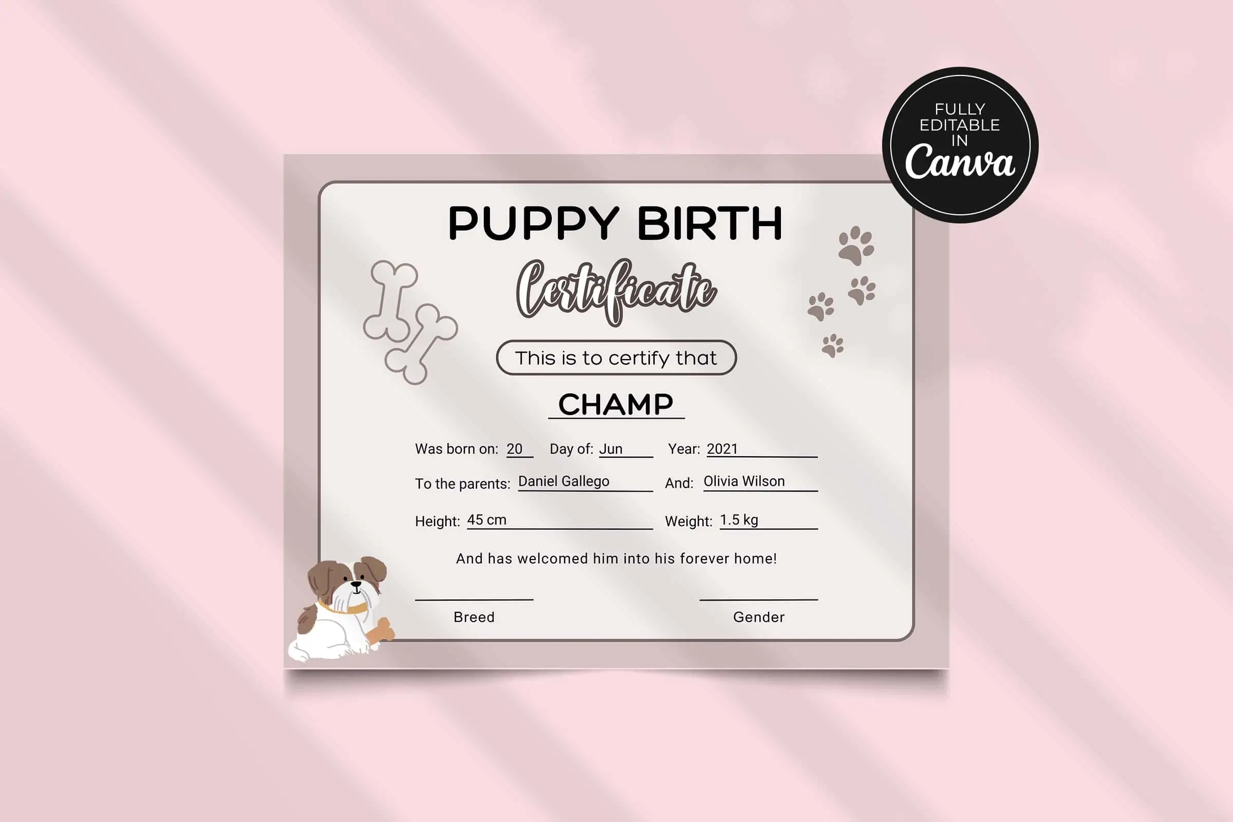 free printable birth certificates for puppies