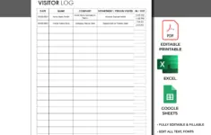 Editable Printable Visitor Log Visitor