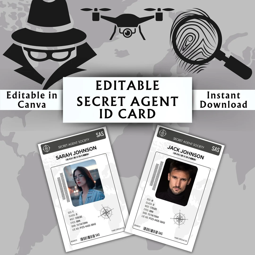 Editable Secret Agent Id Card Template Editable Secret Agent Id Card Template