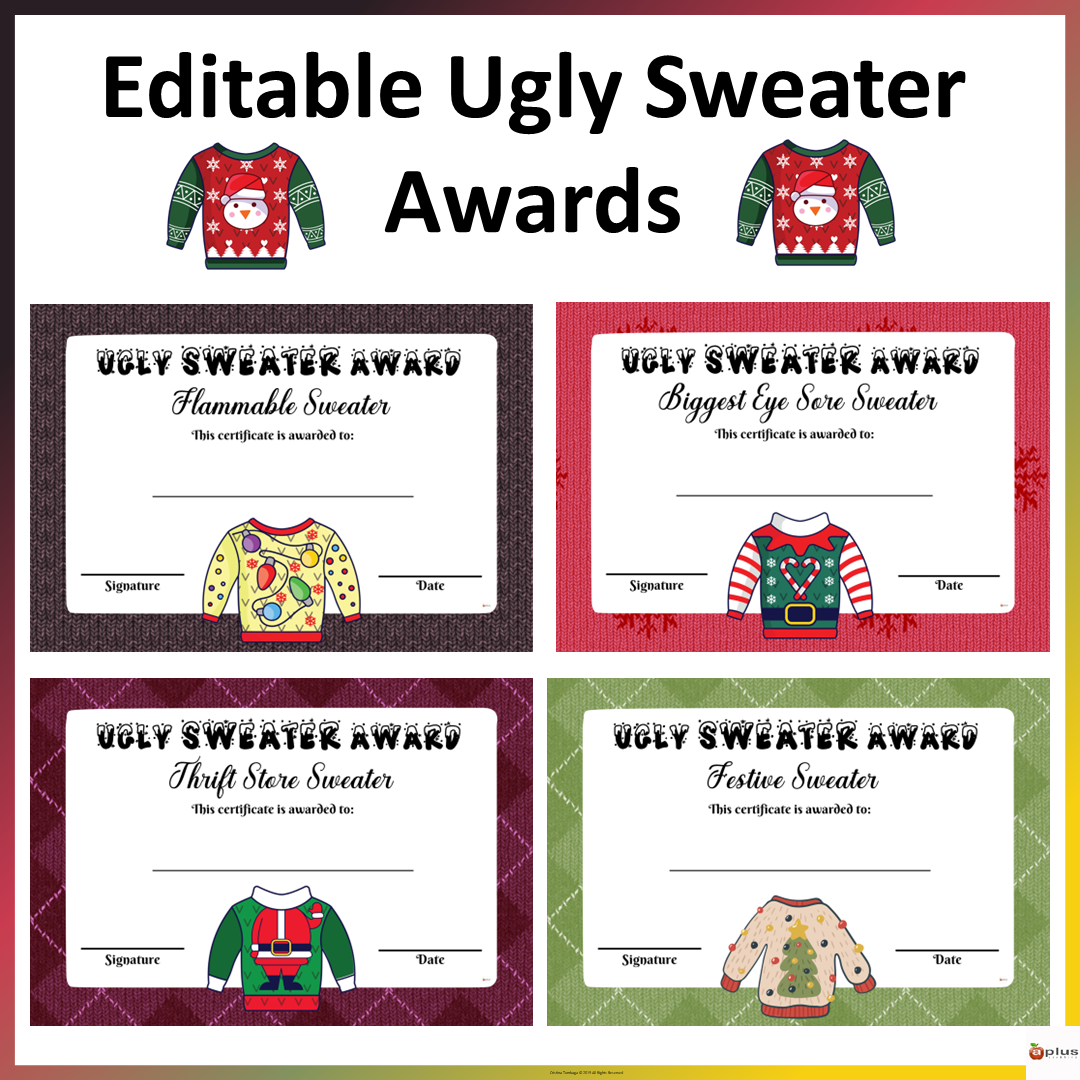 Editable Ugly Christmas Sweater Award Certificates