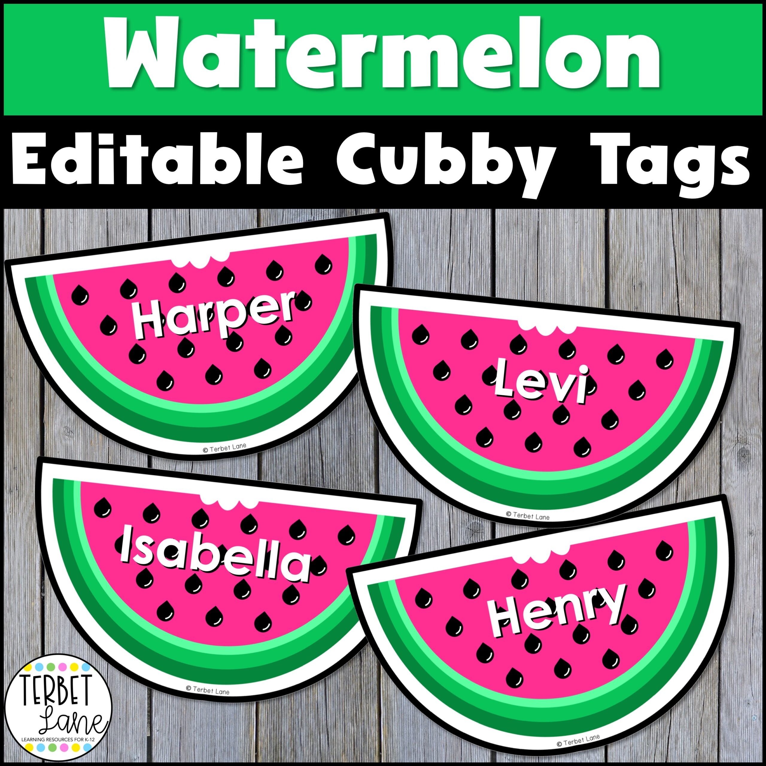 Editable Watermelon Themed Summer Cubby Tags Locker Labels