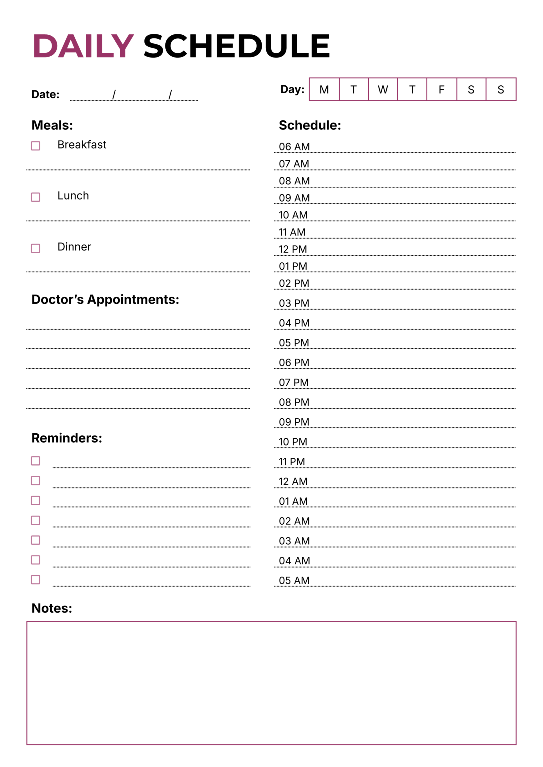 Elderly Daily Schedule Template Elderly Daily Schedule Template