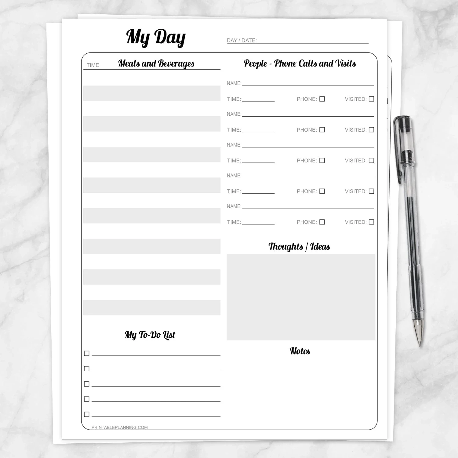 Elderly Independent Living Daily Page For Memory Printable