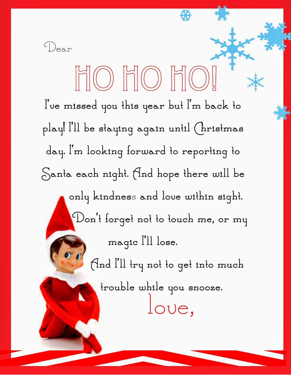 Elf On Shelf Letter Free Printable