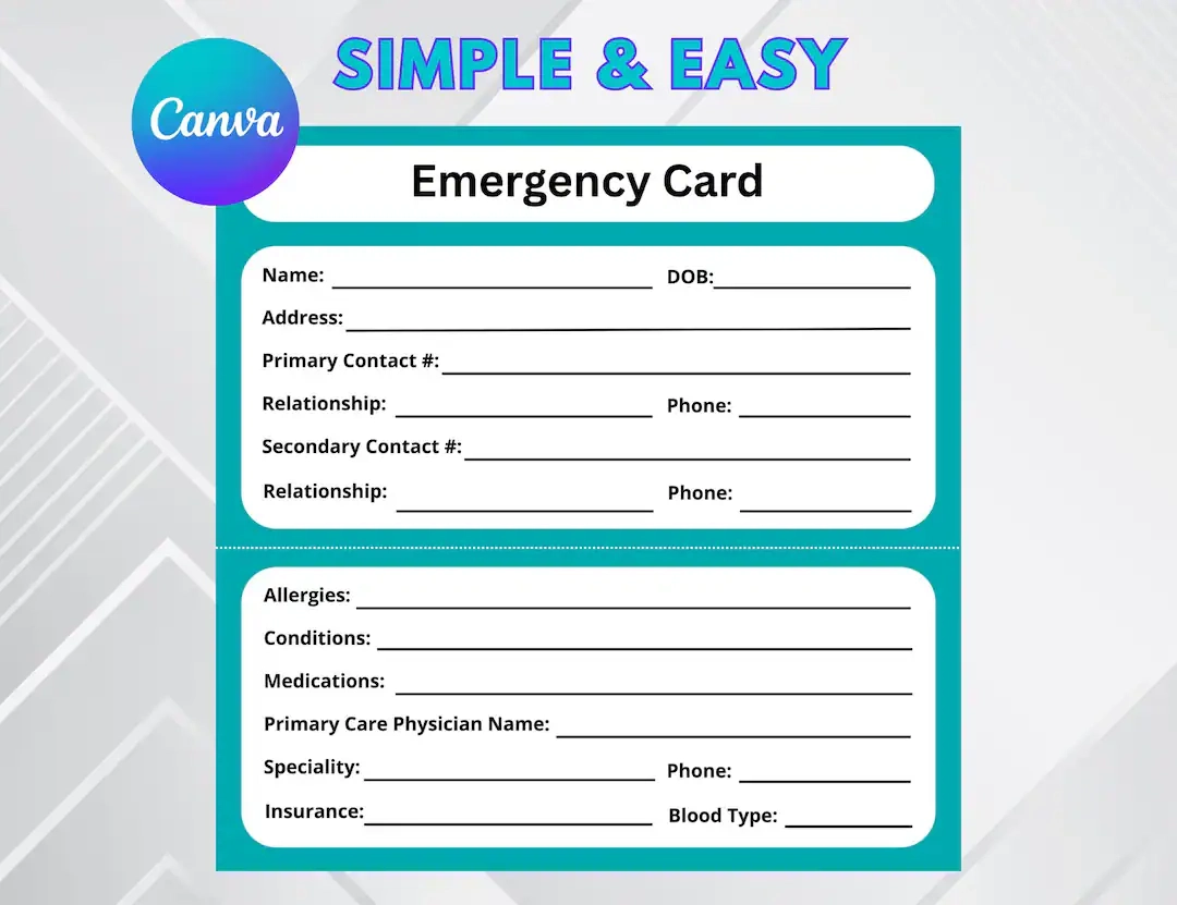 Emergency Contact Card Printable Ice