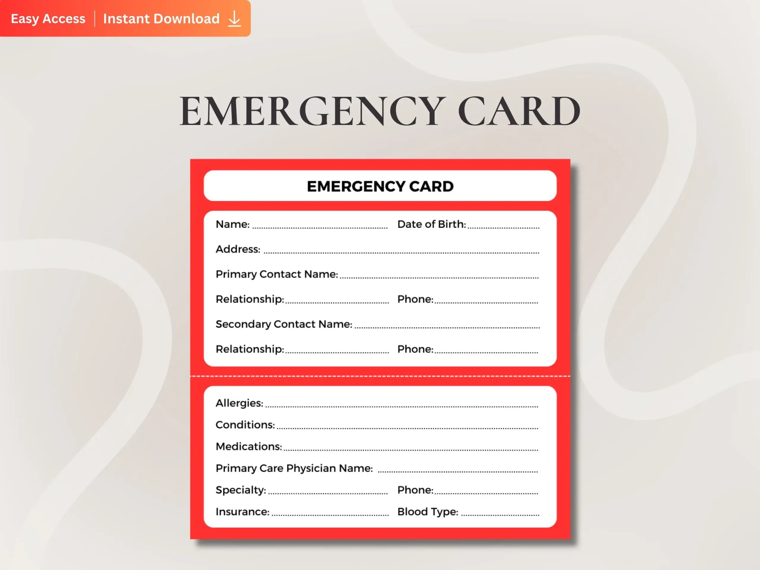 Emergency Contact Card Template Emergency Contact Card Template