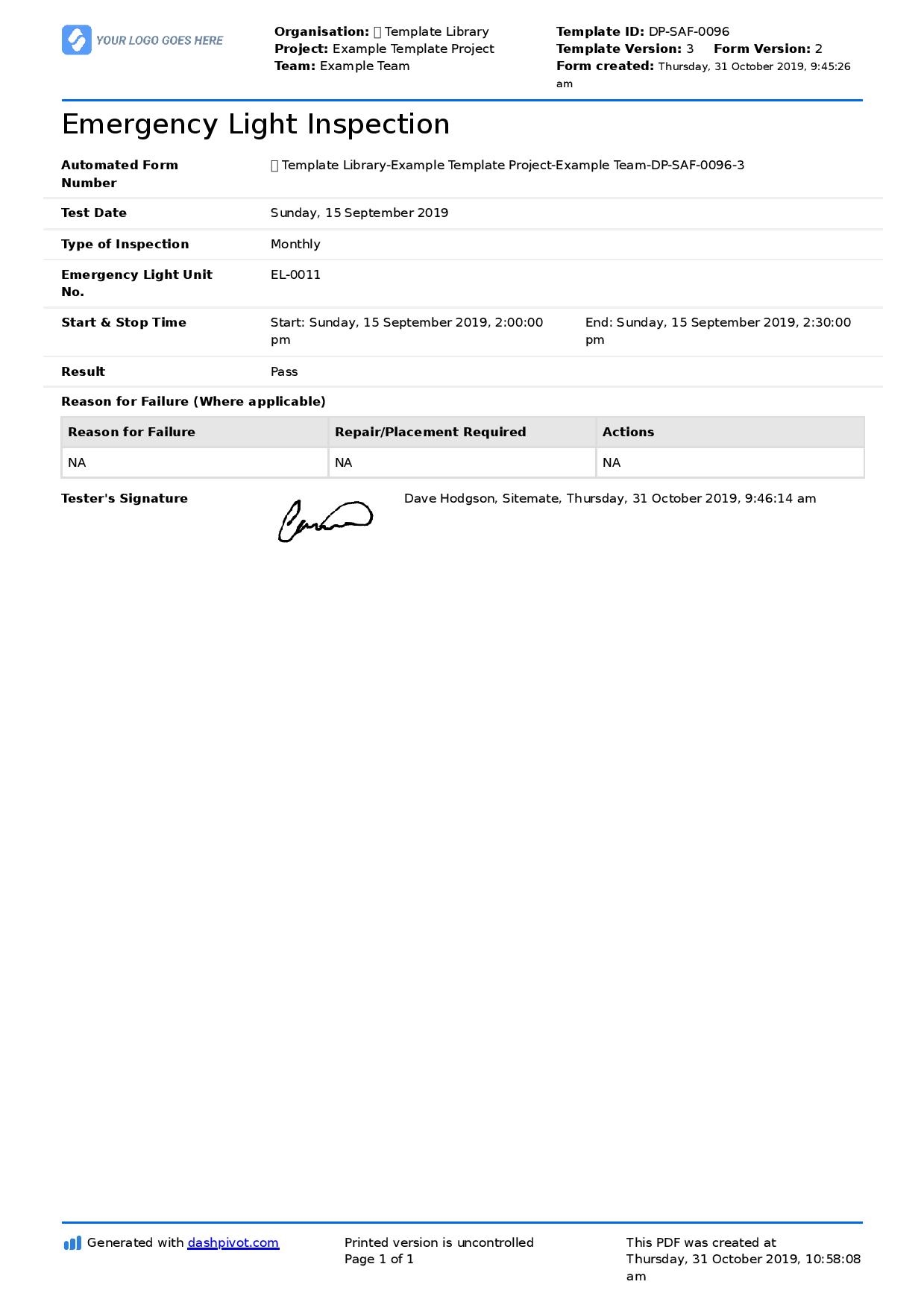 free printable emergency lighting test log template free printable emergency lighting test log template
