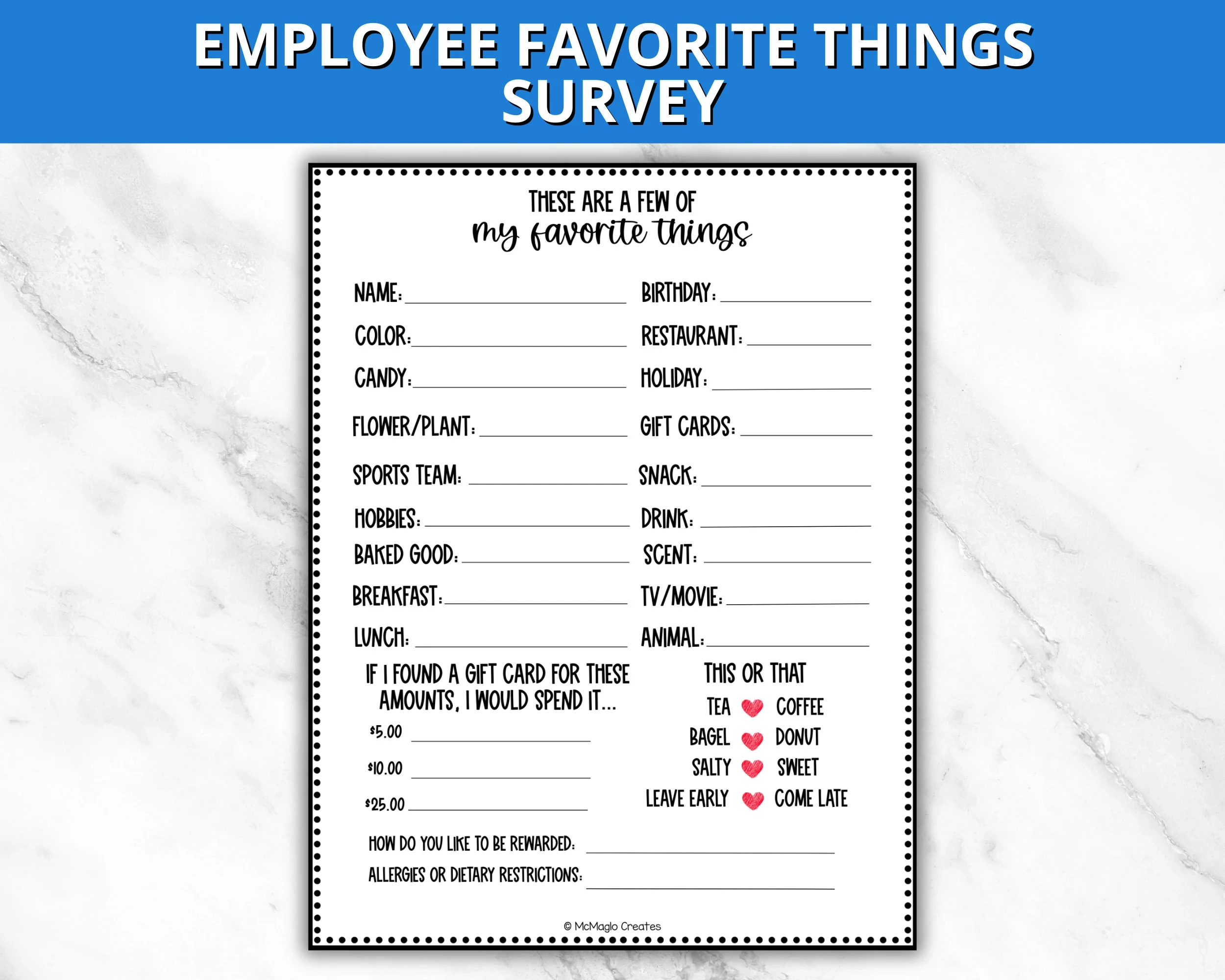 Employee Favorites Getting To Know You