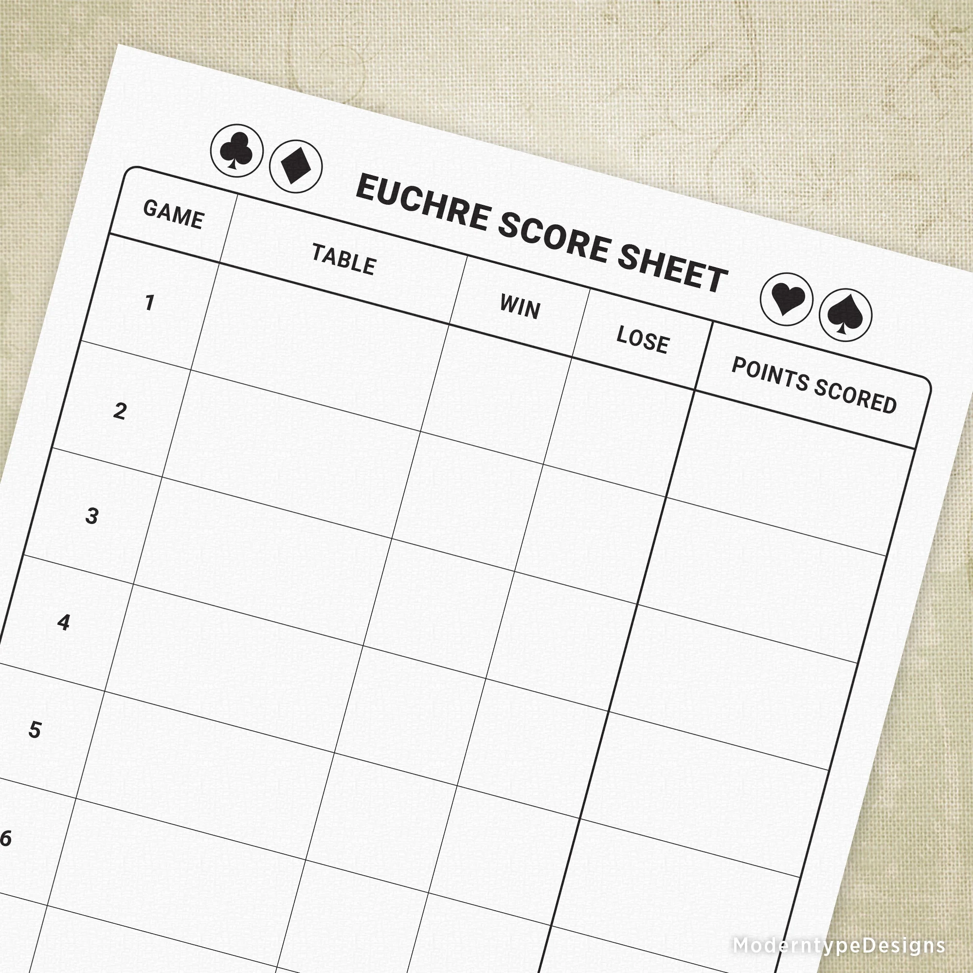 Euchre Score Sheet Printable Gam008