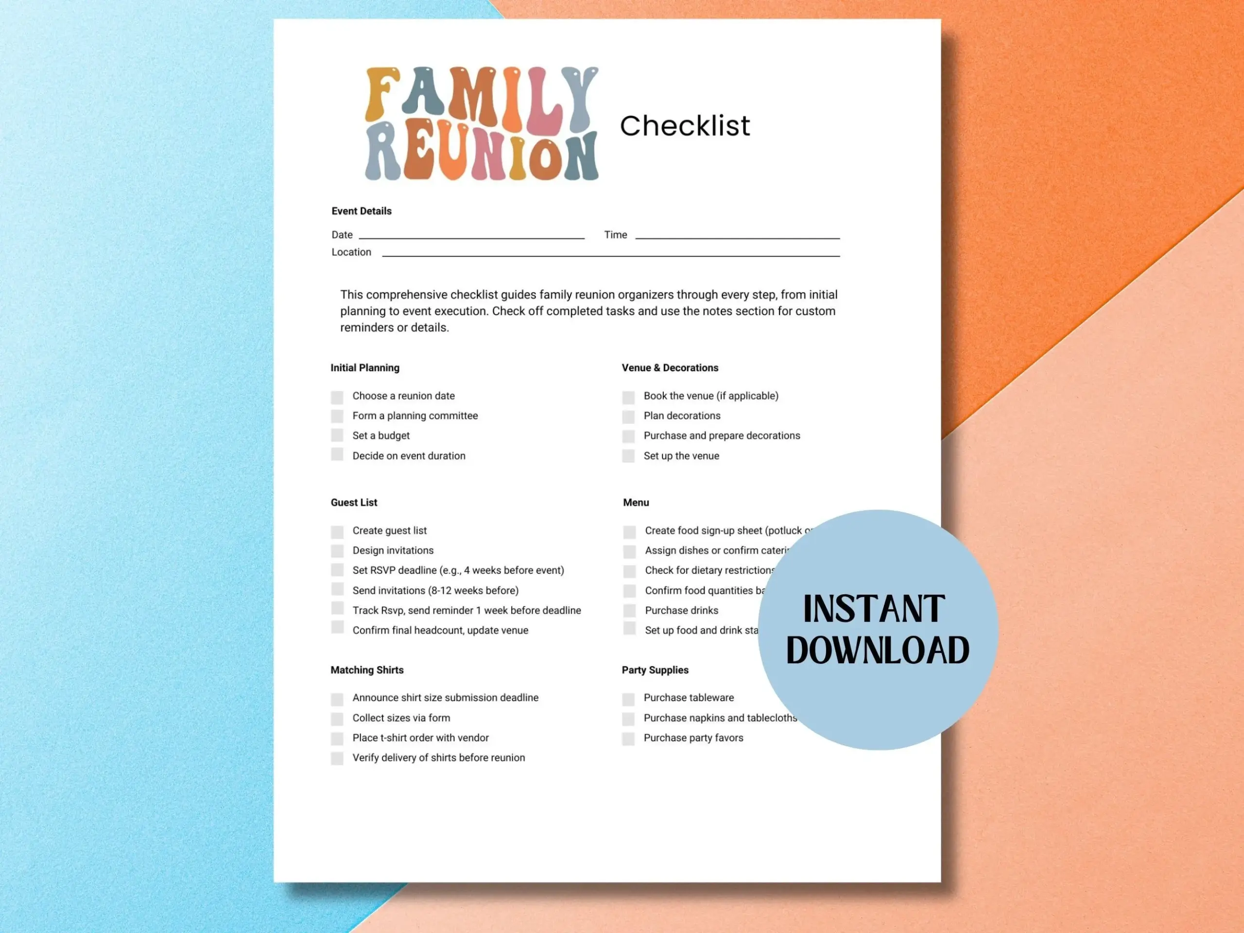 Family Reunion Checklist Printable Family Reunion Checklist Printable