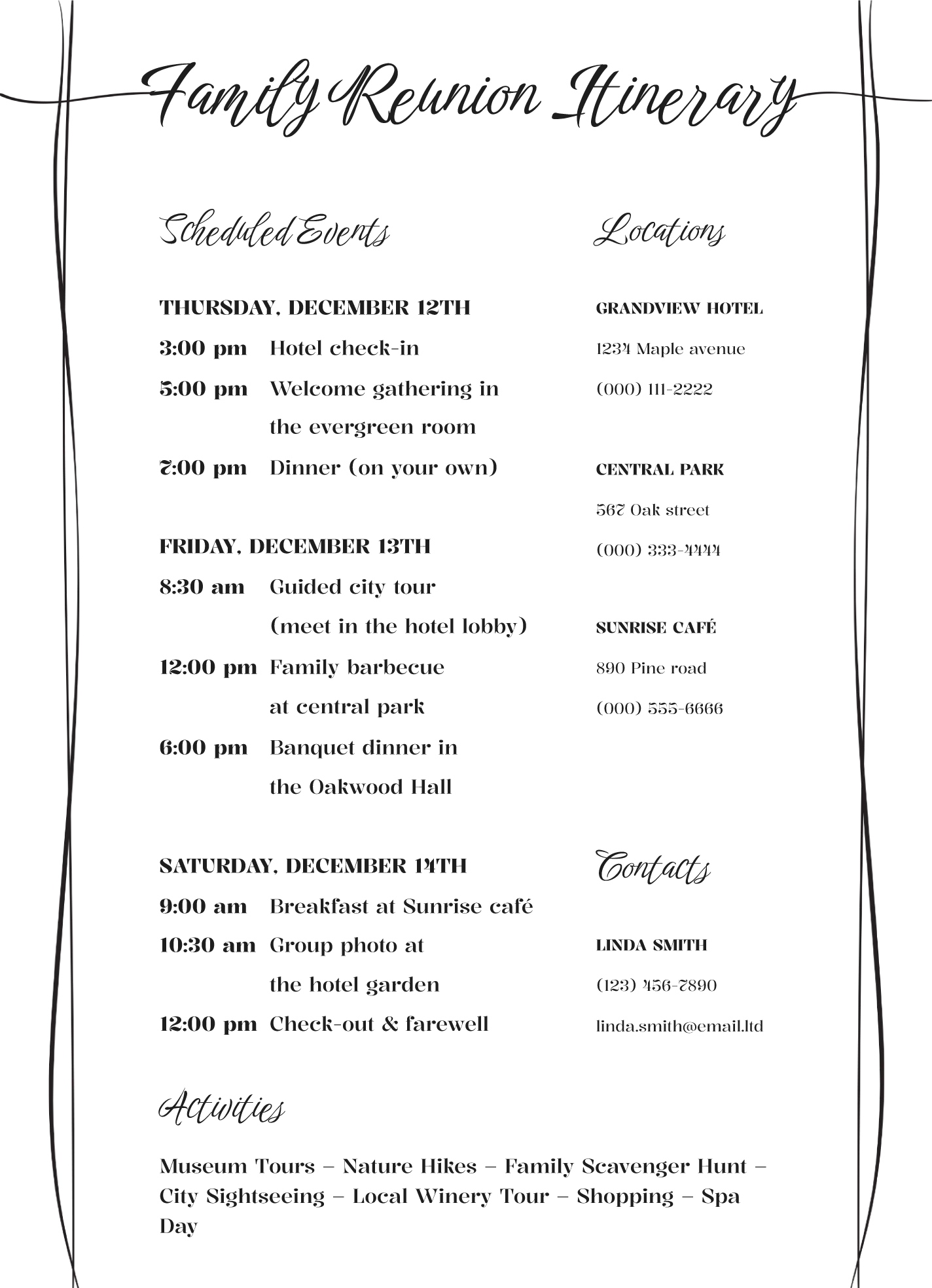 Family Reunion Itinerary Free Google Docs Template