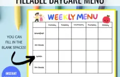 Fillable Weekly Daycare Menu Editable
